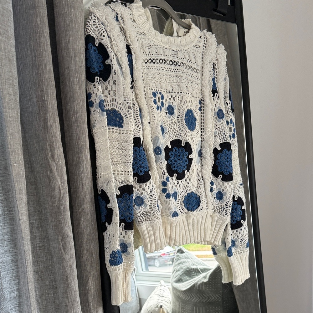 Sea New York White and Blue Crochet Sweater